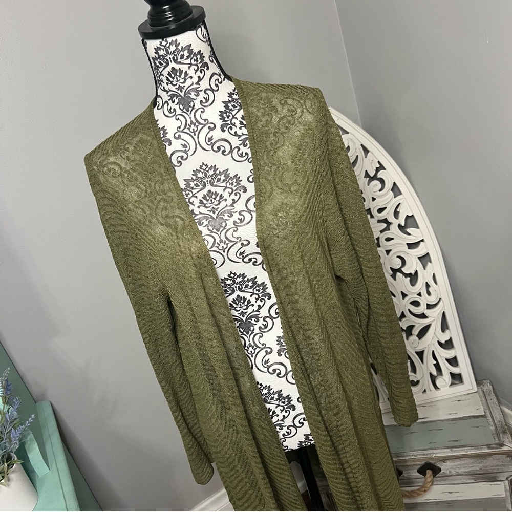 Eileen Fisher Hemp Open Front Longline Duster Cardigan Size 1X Hunter Green - Picture 2 of 10
